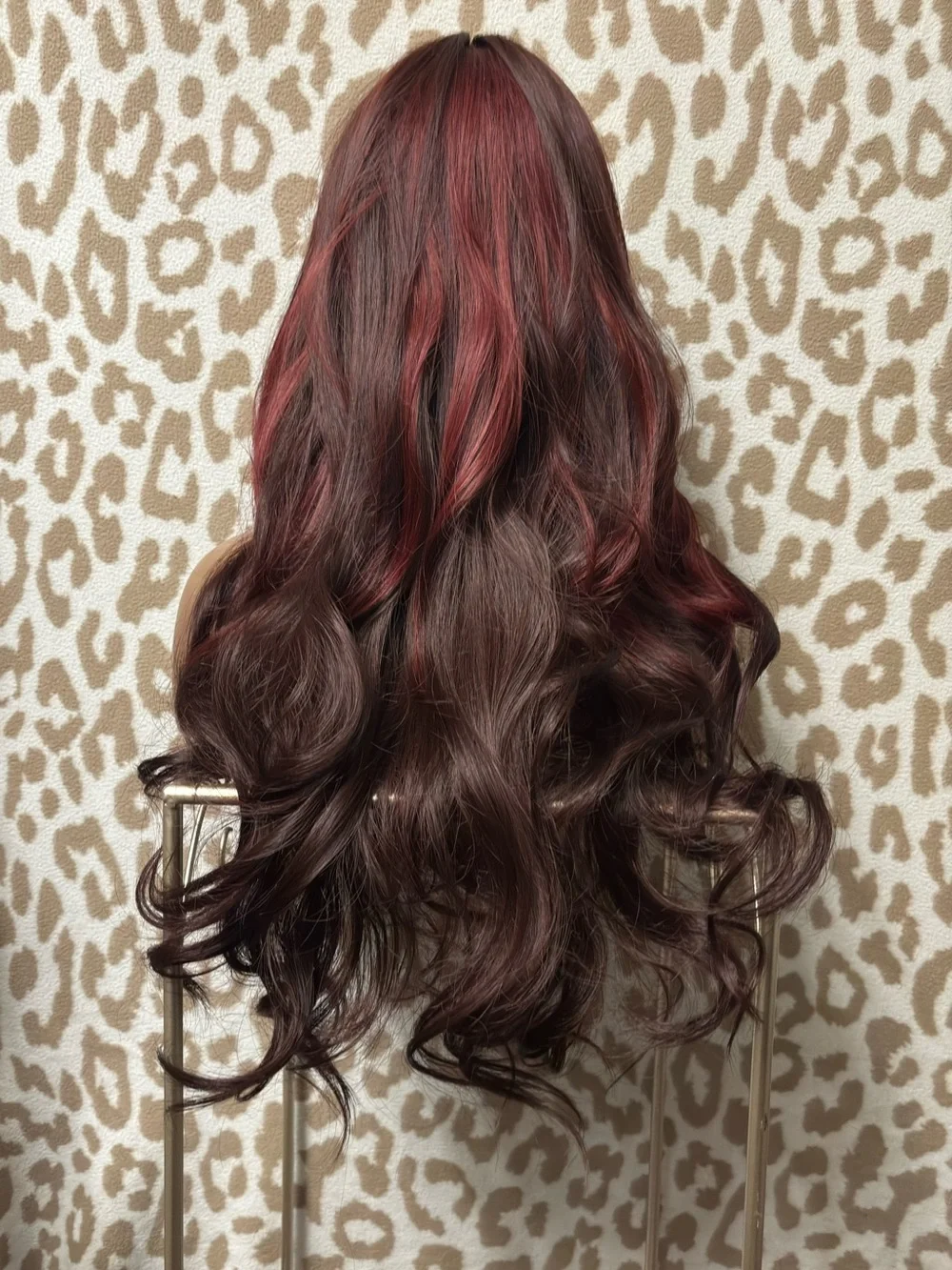 Burgundy Long Loose Wavy Wig with Bangs - Deep Red Mix